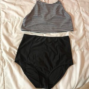 Reversible Striped and Leafs Bikini Top and Bottom